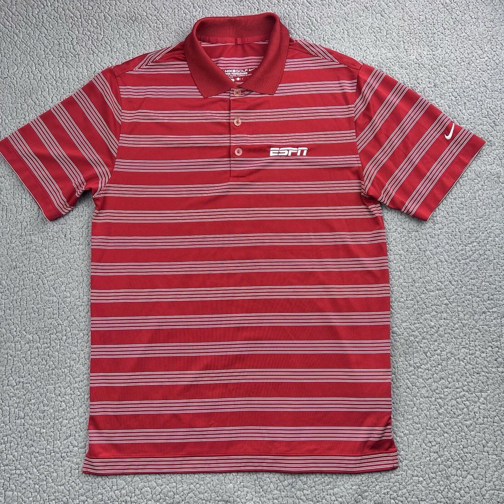 Nike Golf Mens Tour Performance Shirt Small Red White Striped‎ ESPN Logo - Picture 2 of 9